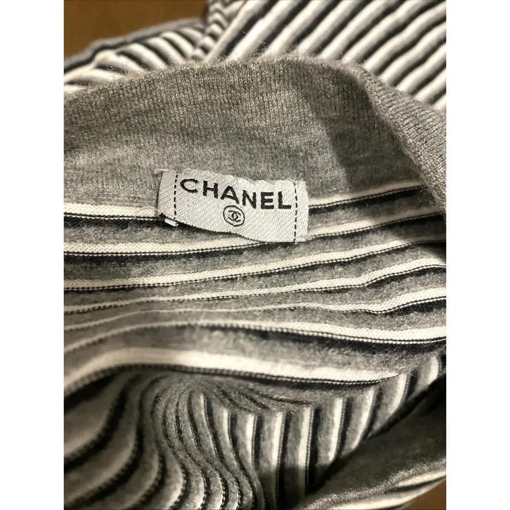 Vintage 2007 CHANEL 07P Stripe Knit Top Sweater FR-38 3/4 Sleeve